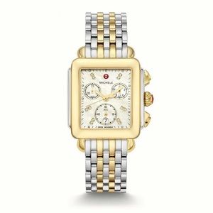 New Michele Deco Two-Tone 18K Gold Plated Diamond Dial Ladies Watch MWW06A000779